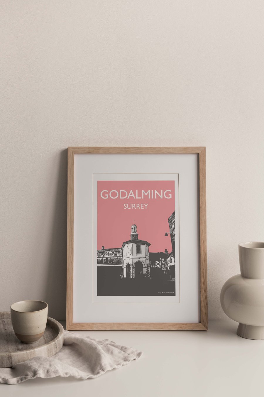 Godalming, Surrey Giclee Travel Print Pink
