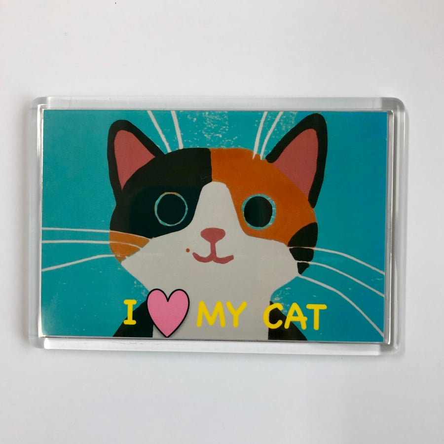 I LOVE MY CAT-GINGER AND BLACK CAT-FRIDGE MAGNET