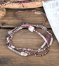Delicate pink tone, gold and turquoise boho wrap bracelet Adjustable 