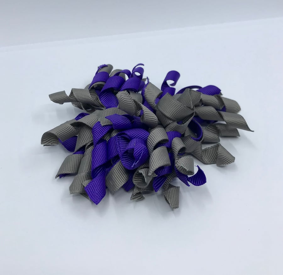 3 inch Purple and Grey Curly Corkers on Elastics (pair)