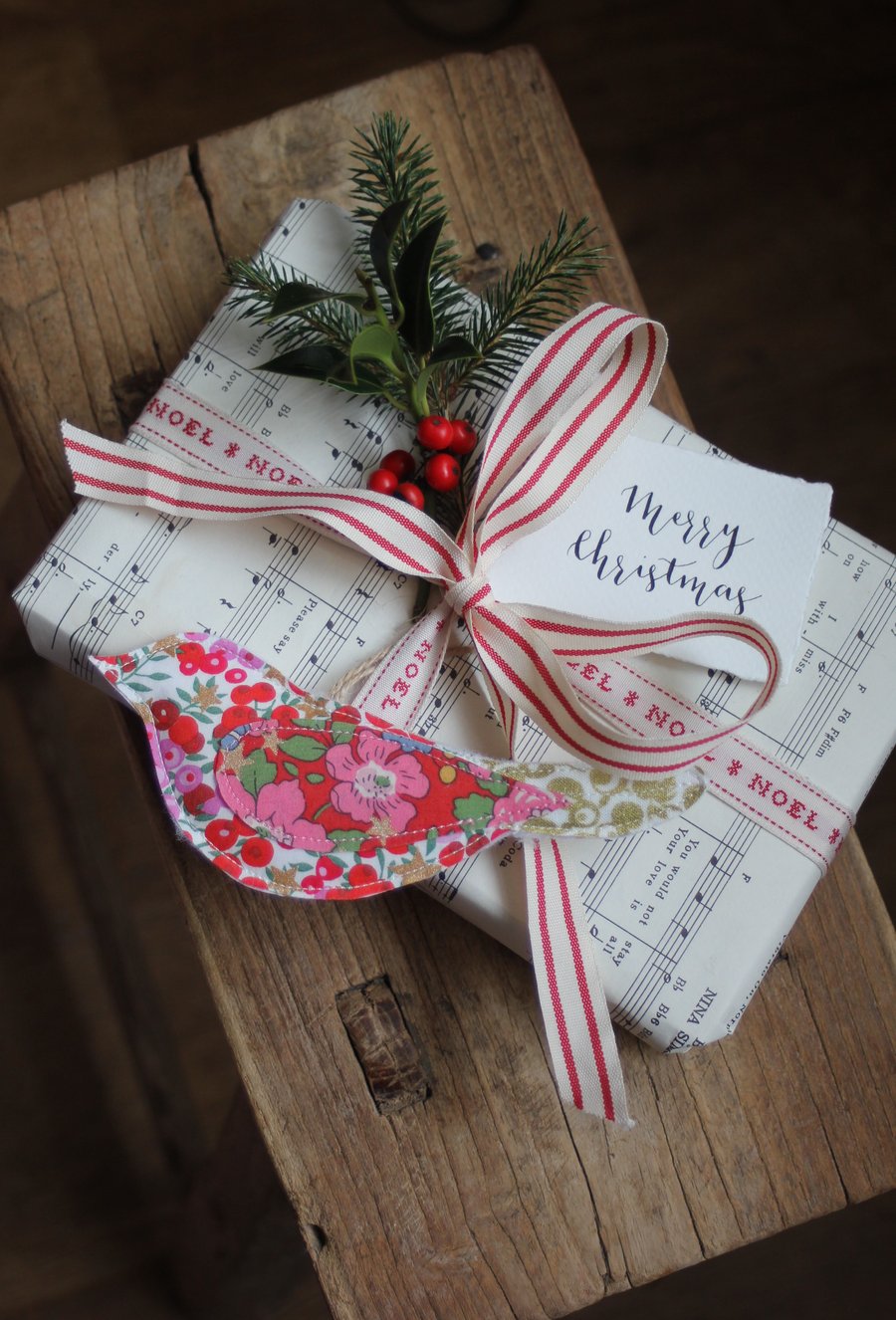 Liberty stars fabric hanging bird trio decorations