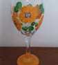 Hand Painted Orange Sunflower Wine Glass