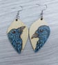 Mismatched OOAK Wooden Crow Earrings. Ideal gift for corvid lovers.
