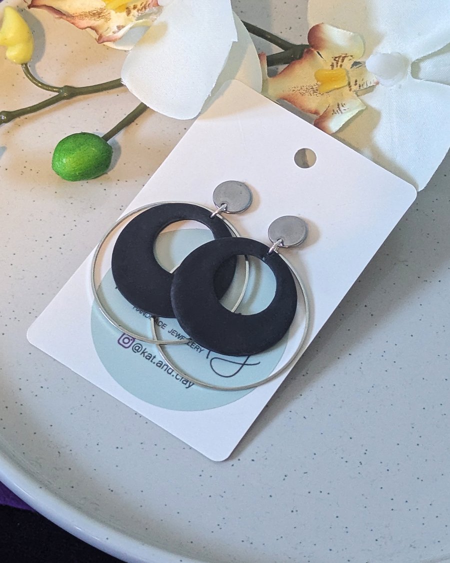Black and Silver Circular Earrings