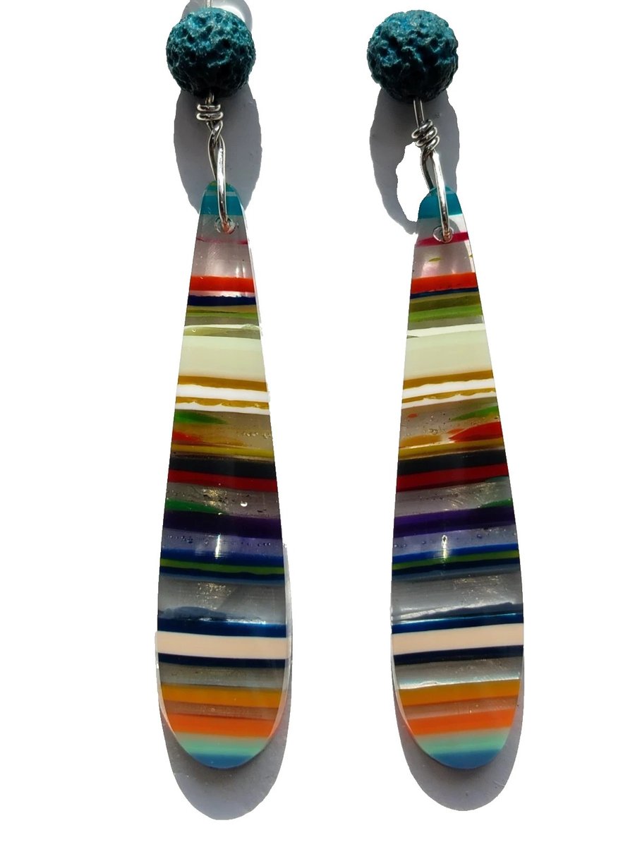 Surfite Sterling Silver Earrings with Lava Beads Wire-Wrapped Teardrop Jewellery