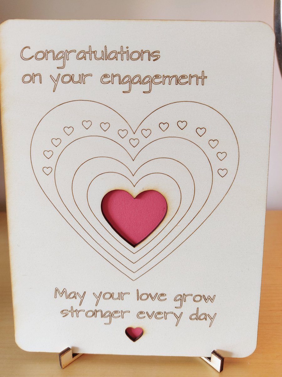 Engagement card, wooden laser-cut, red heart