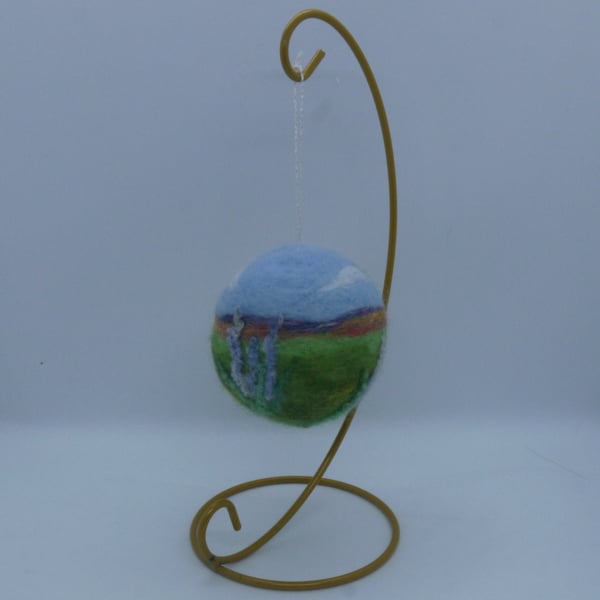 Handmade Needle Felted Lilac Cottage Ornament with Stand
