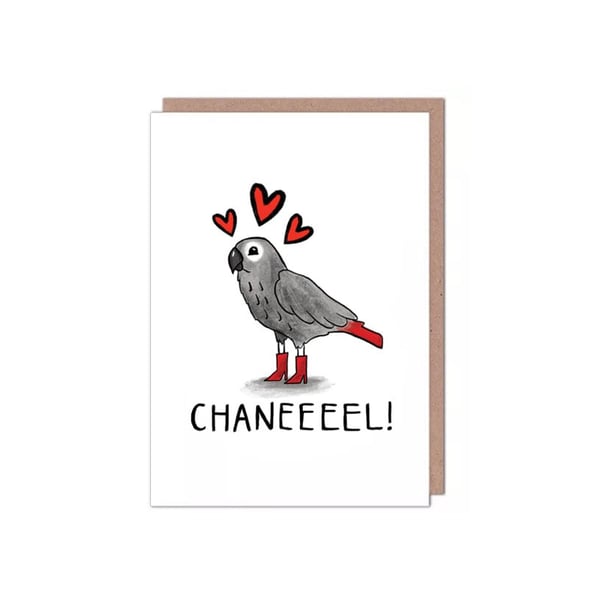 Chanel African Grey Parrot Queen of the Canal Valentine's Day Anniversary Card