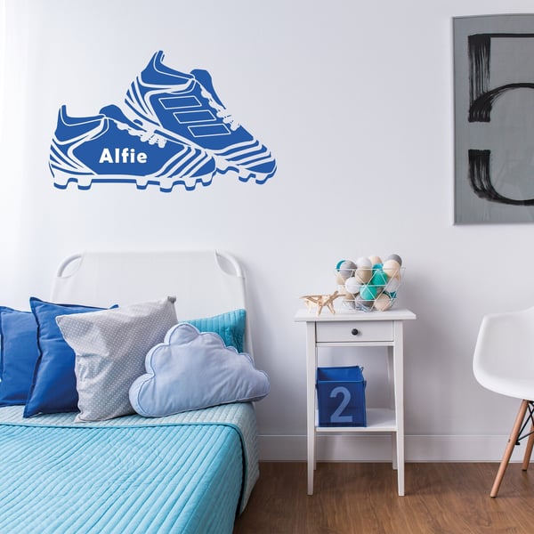 Personalised Football Themed Wall Sticker - Football Boot Shoes With Name 