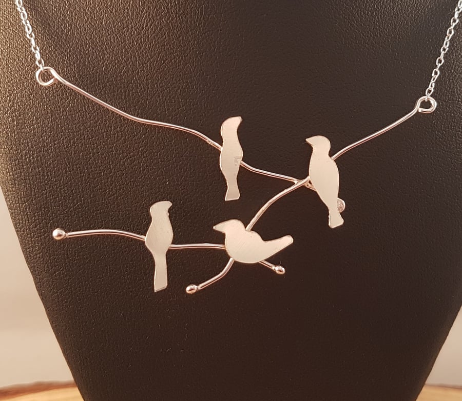 Sterling Silver Birds On A Branch Necklace