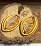 Pair of Handmade ceramic earring leaf shaped beads brown