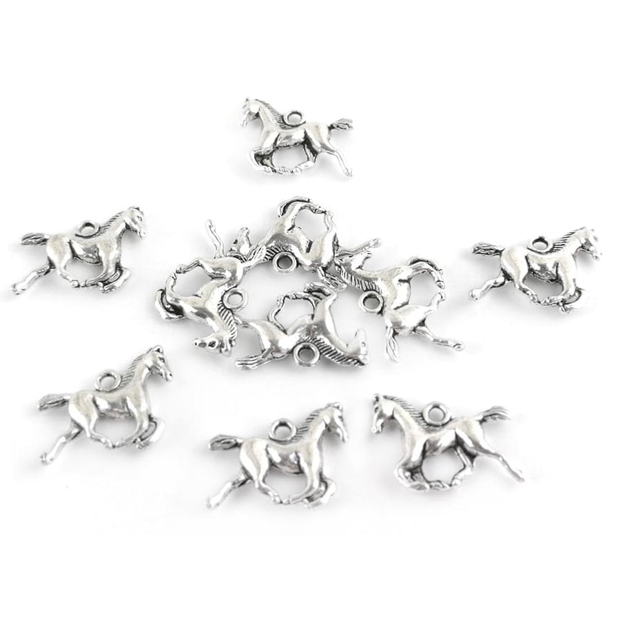 Tibetan Silver Horse Charms - Antique Silver, 19mm - Pack of 10x - Durable for J