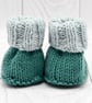 Hand Knitted baby booties and hat set Green and Light Blue - 0-3 months - Image 2