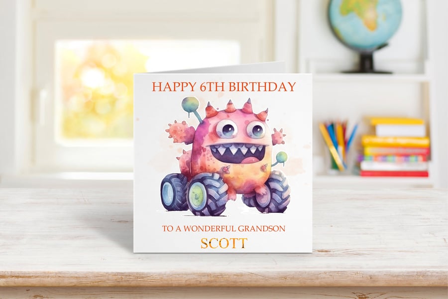 Personalised Monster Trucks Birthday Card. Design 5