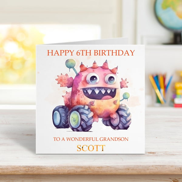 Personalised Monster Trucks Birthday Card. Design 5