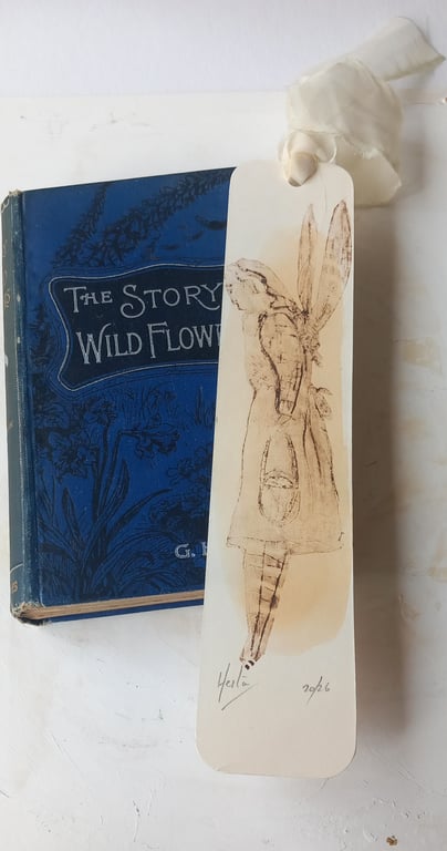 Hand printed fairy folk bookmark with handmade envelope 