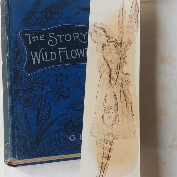 Hand printed fairy folk bookmark with handmade envelope 
