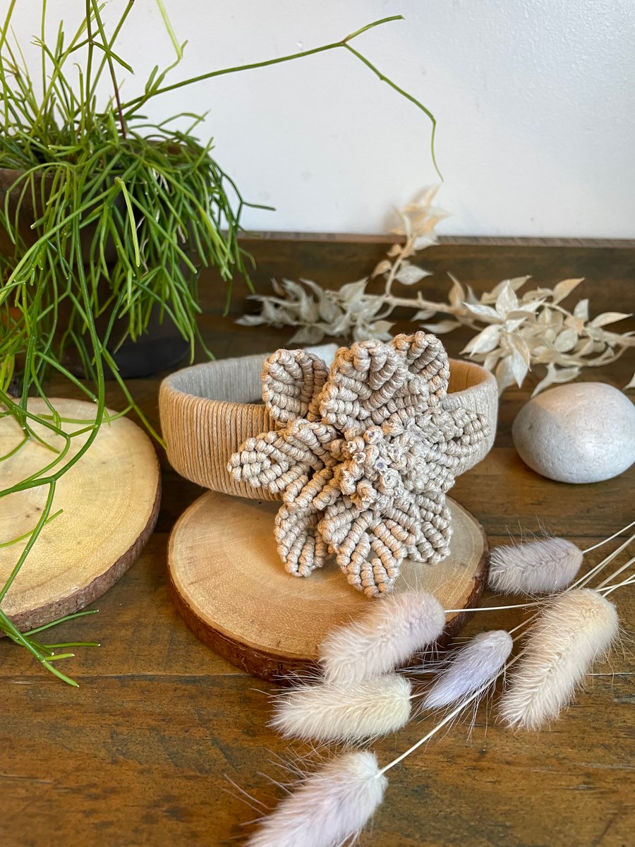 Handmade Macrame Flower Headband - Creamy Beige