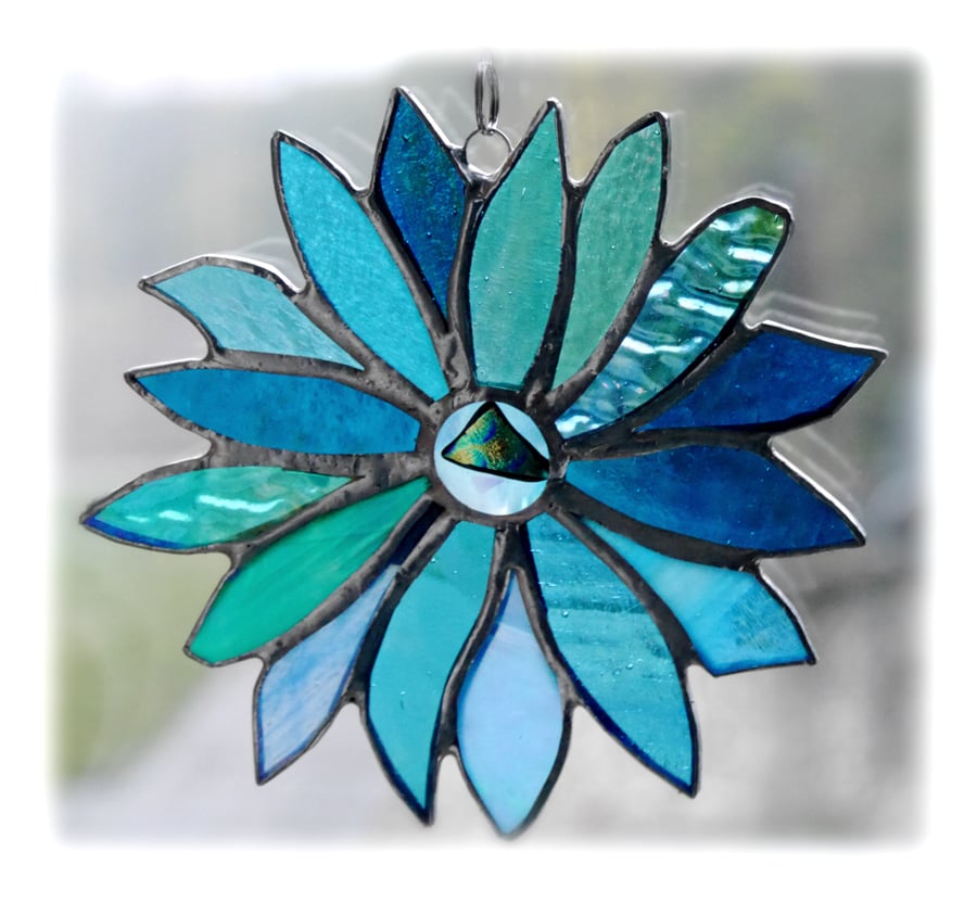 Sea Blue Flower Stained Glass Suncatcher 005