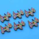 Wooden Scottie Dog Buttons Multi Coloured Flowers 6pk 28x20mm Scotty (DG24)