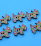 Wooden Scottie Dog Buttons Multi Coloured Flowers 6pk 28x20mm Scotty (DG24) - Image 1