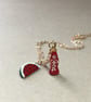 Upcycled Miniature Red Coca Bottle And Water Melon Vintage Charms Necklace