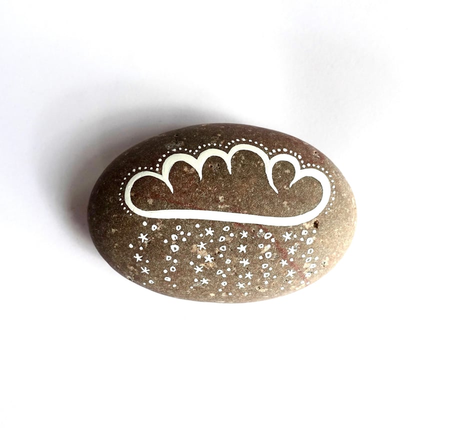 It's Snowing Stone - Storm Spirit - Hand Painted Snow Cloud Story Stone Pebble A