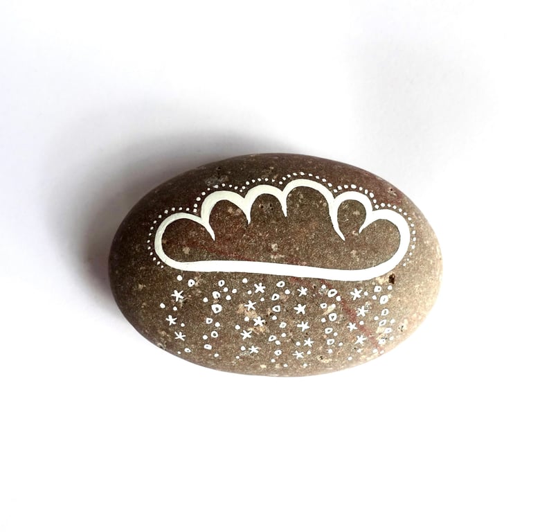 It's Snowing Stone - Storm Spirit - Hand Painted Snow Cloud Story Stone Pebble A