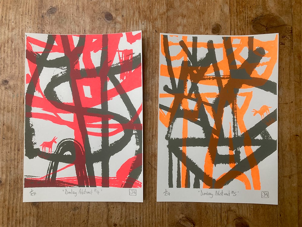 Donkey Abstract No.4 and No.5 two-colour A5 screen-prints
