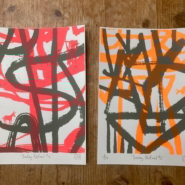 Donkey Abstract No.4 and No.5 two-colour A5 screen-prints