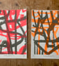 Donkey Abstract No.4 and No.5 two-colour A5 screen-prints