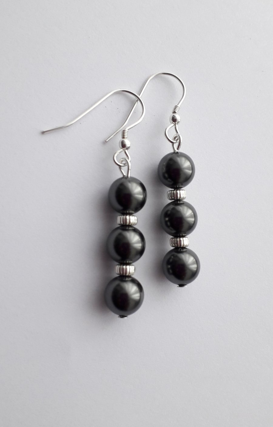 Black Swarovski Pearl Dangle Earrings 