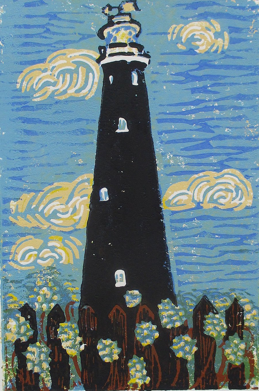Dungeness Old Lighthouse, Kent - Original Hand Pressed Linocut Print on Paper