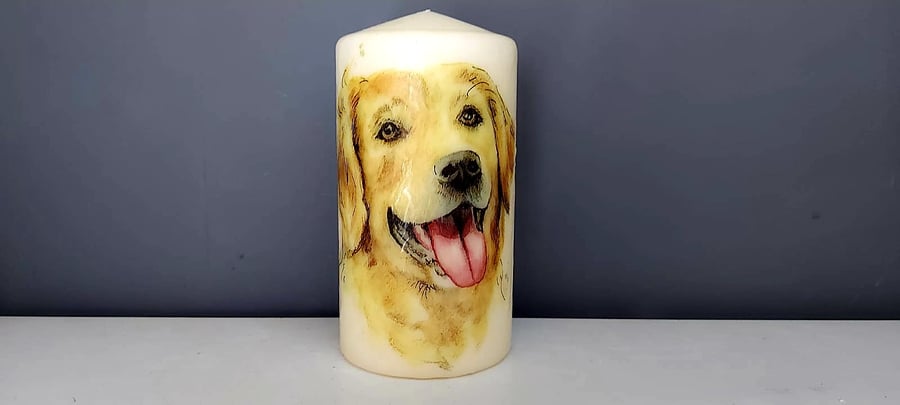 golden retriever dog decorated candle