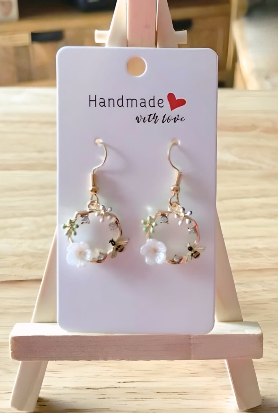 Pretty Flowers & Bee Gold Hoop Earrings, Flower Jewellery