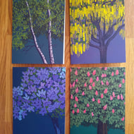 Set of 4 blank greetings cards featuring trees