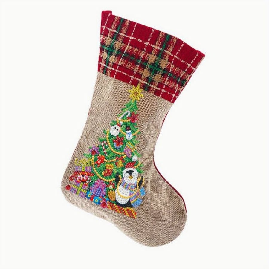 5D DIY Diamond Art Painting Christmas Tree Linen Gift Sack Bag Stocking DIY Rhin