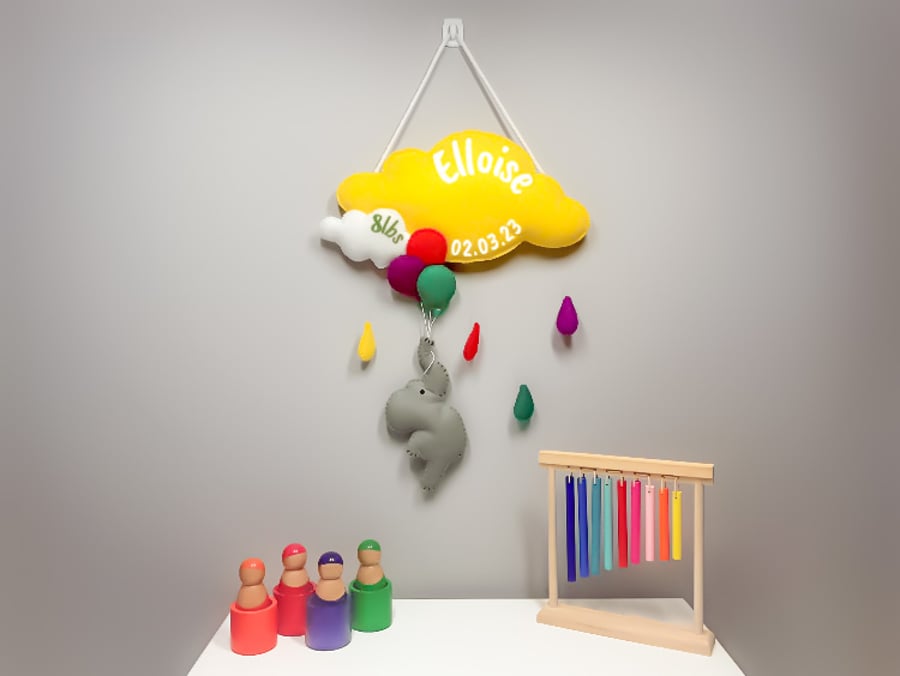 Rainbow Showers - Personalised felt nursery wall and door sign
