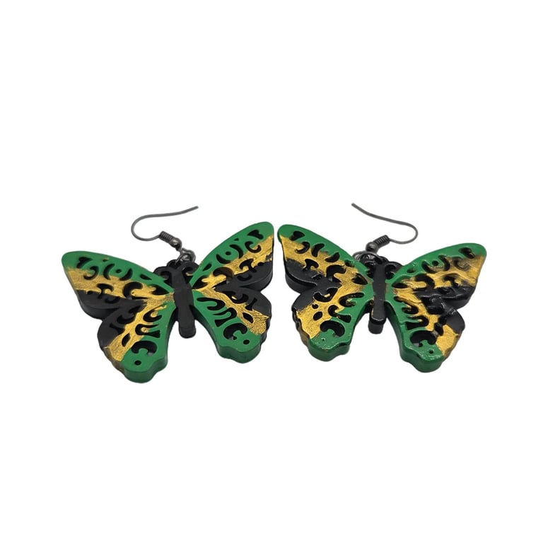 Jamaican flag butterfly earrings,Caribbean jewellery, hand painted resin,Jamaica