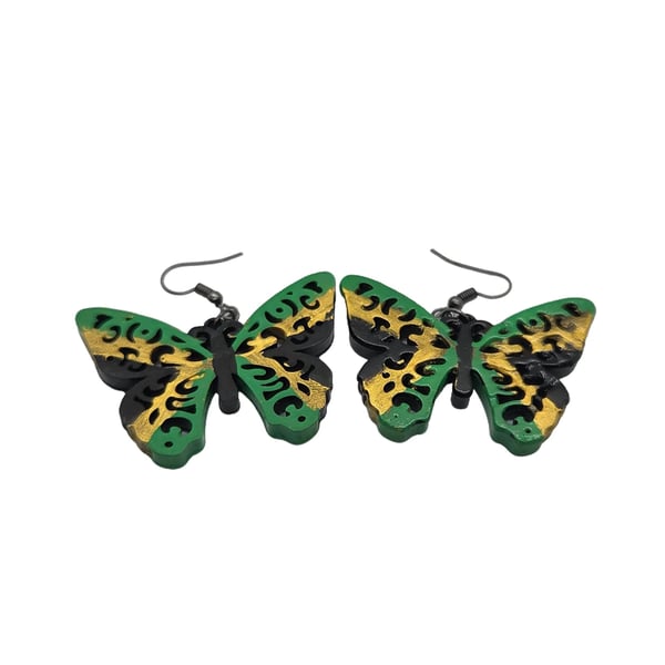 Jamaican flag butterfly earrings,Caribbean jewellery, hand painted resin,Jamaica