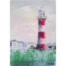 Smeaton's Tower Plymouth Devon Acrylic Painting on Yupo Paper Mounted