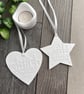White Christmas Heart & Star Hanging Decorations - Handmade Christmas Ornaments