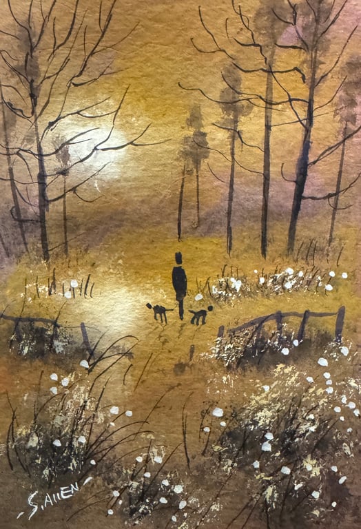 Original Aceo Painting ‘ Autumn  Walk  ‘ by Stephen Allen 