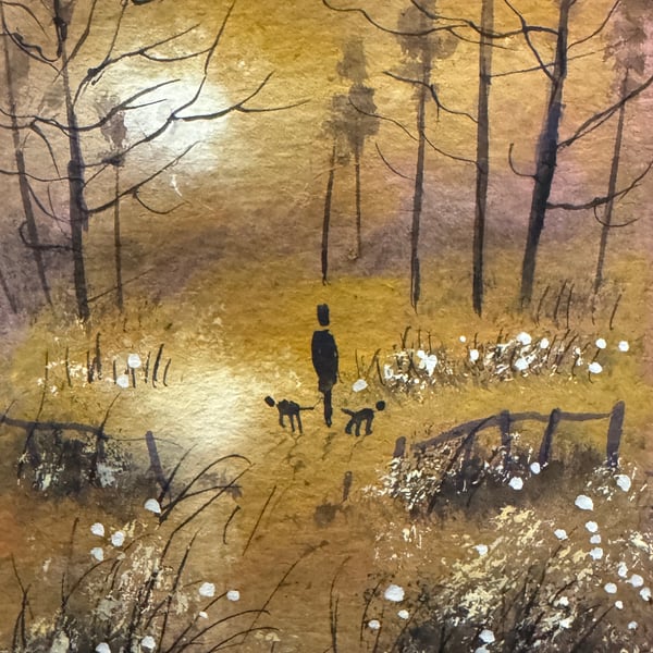 Original Aceo Painting ‘ Autumn  Walk  ‘ by Stephen Allen 