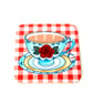 Vintage Tea Cup on Red Gingham Coaster