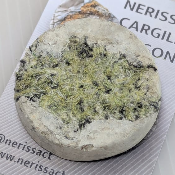 Light Green textile and papercrete Mixed Media Round 50mm Brooches