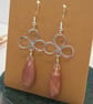Peach Moonstone Wire Wrapped Teardrop Dangle Earrings, Sterling Silver Hooks - Image 4