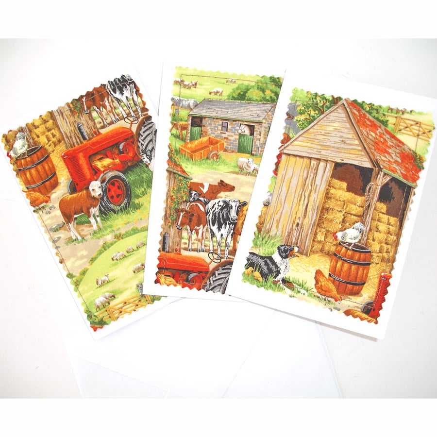 Farmyard Notelets Cards Farm Tractor Pack of 3