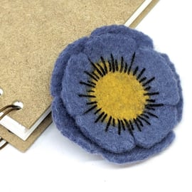 Felted flower brooch - airforce blue anemone