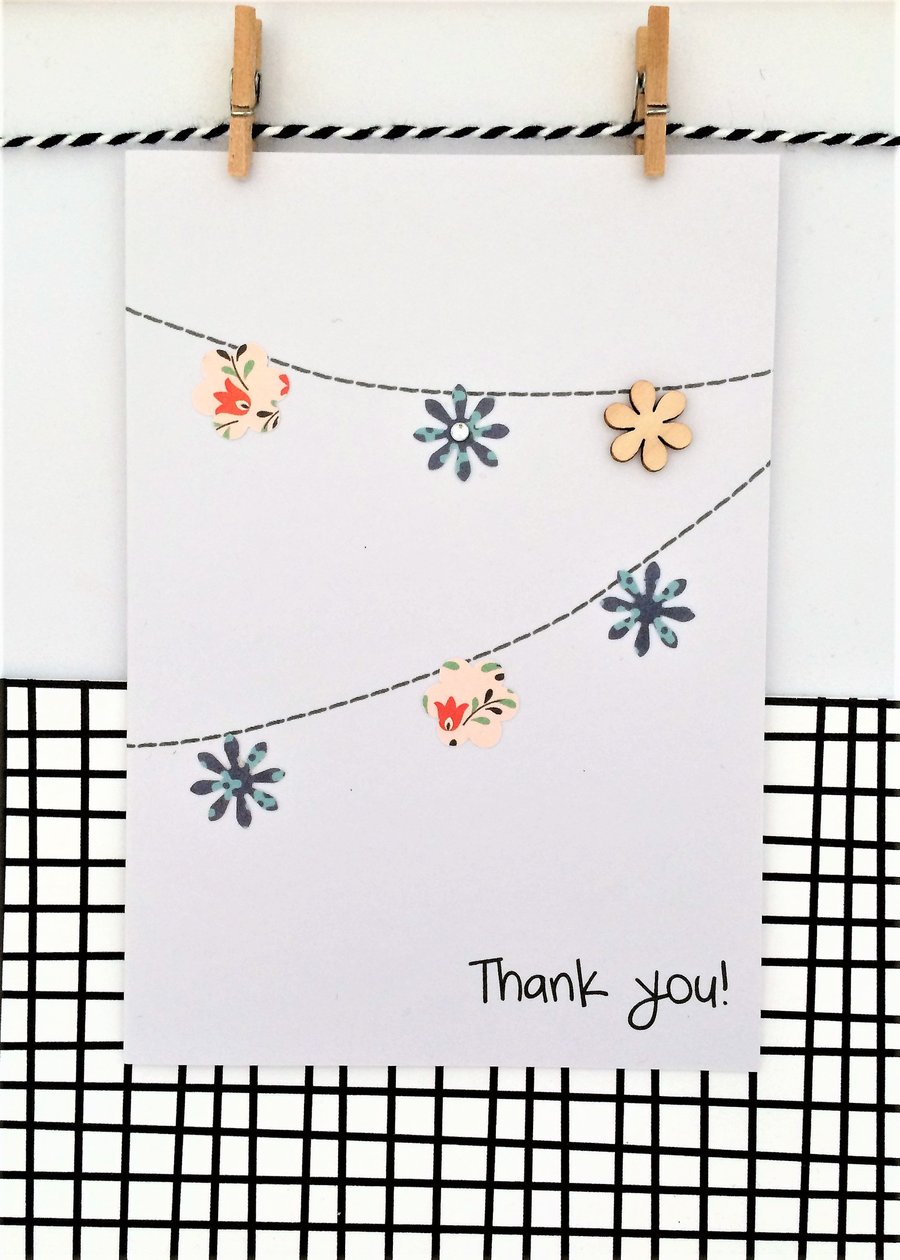 Thank You Bunting Card - Handmade Card - Thank you card - Paper Bunting - Greeti